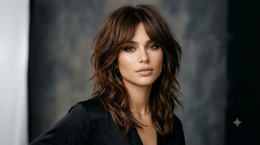 Textured Shag Cut with Soft Tapered Curtain Bangs